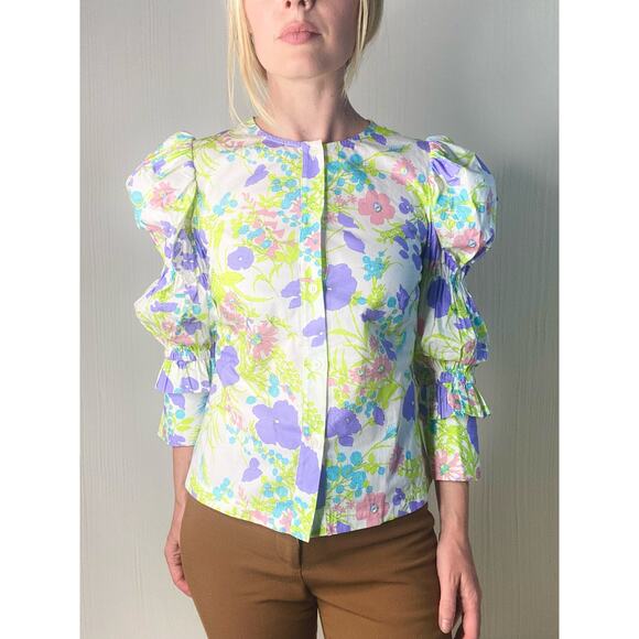 LES REVERIES Elizabeth Floral Puff Sleeve Blouse US SMALL NWT $295 - Picture 1 of 13